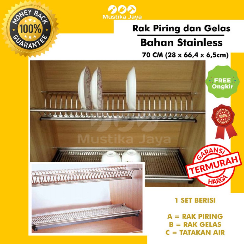 Rak Piring Dapur Atas 70 Cm Gantung Tempat Piring Kabinet Kitchen Set Stainless Steel Stainlis Gelas