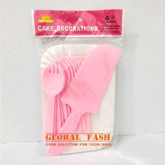 set piring garpu pisau kue PINK / cake table ware / set alat makan kue