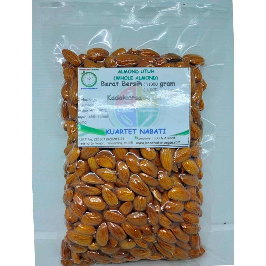 

1000gr Kacang Almond Mentah VAKUM - Raw Whole Almond Size Besar 27-30