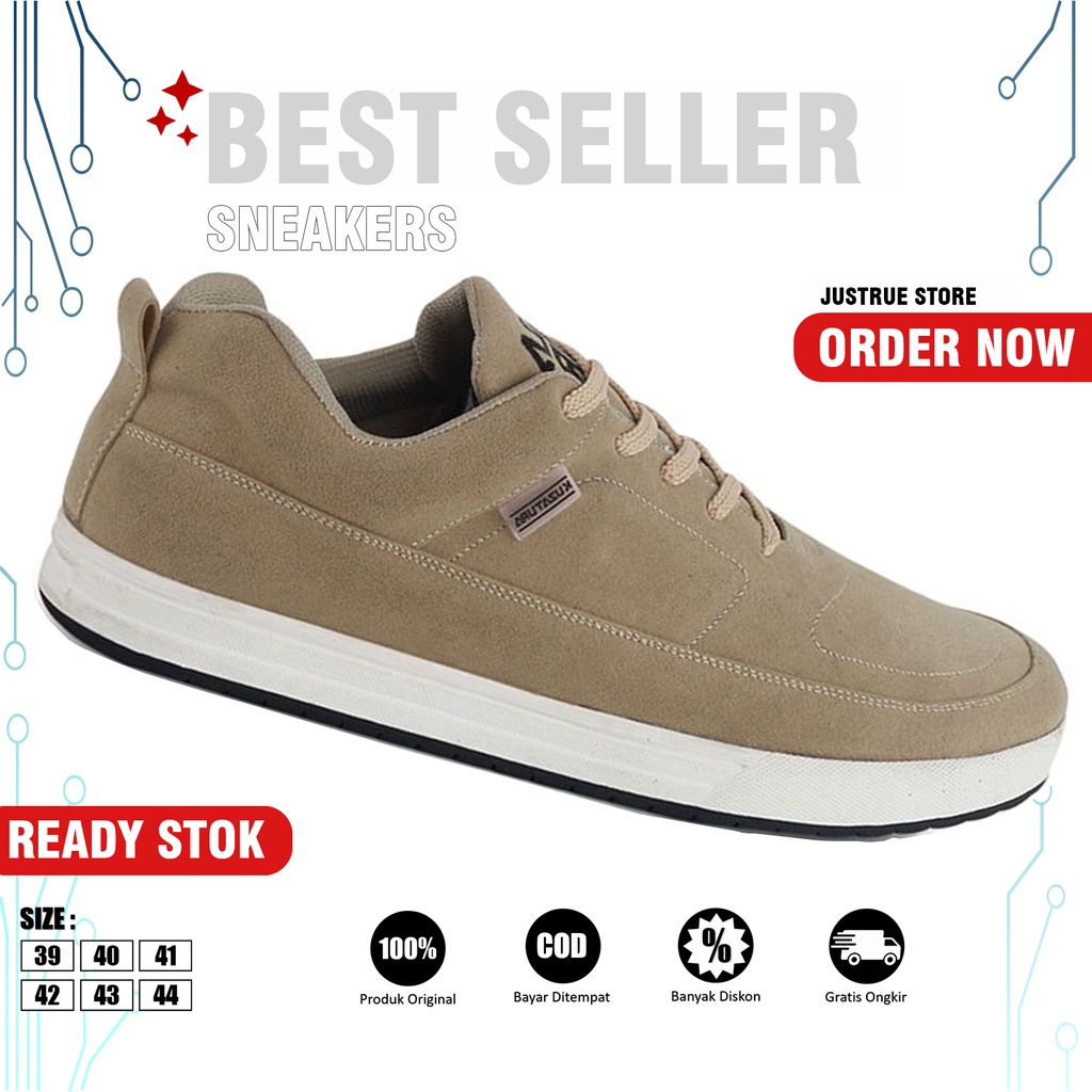 Justrue Sepatu Pria Sneakers Krem Original 100%690