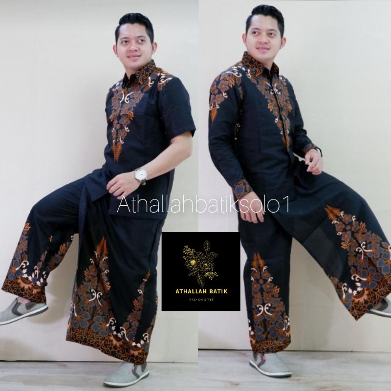 Busana Muslim setelan Celana sarung baju Koko akhwan sogan hitam / cod / Celana Sarung Kemeja Koko P