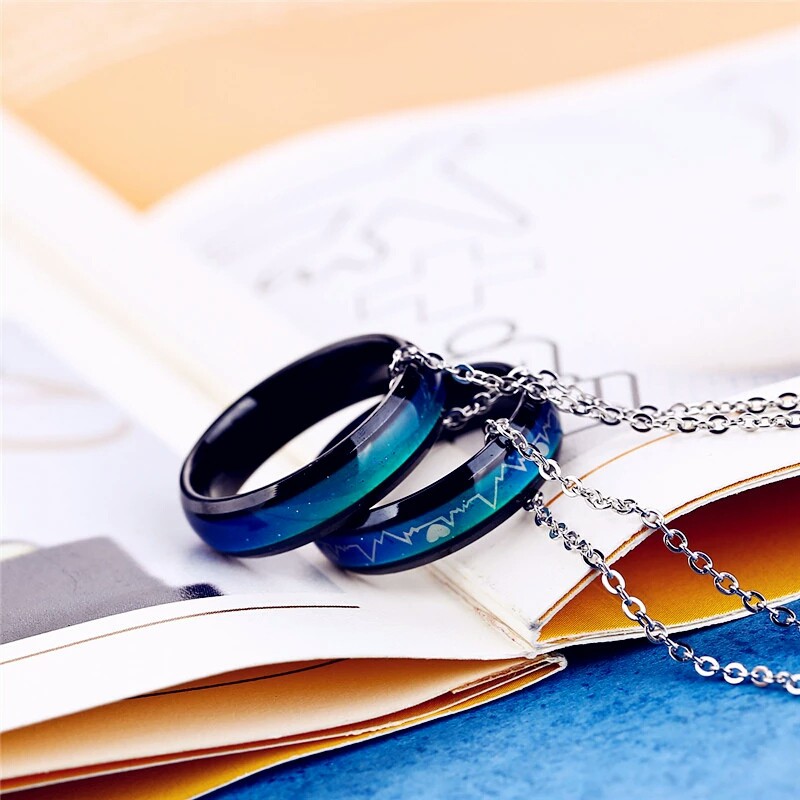 Amefurashi Couple Mood Ring Titanium Love Mood Ring Engagement RIng