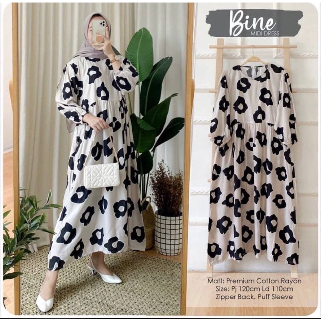 Midi Dress Rayon Viscose Premium Lengan Panjang Baju Wanita Korean Style Import Kekinian