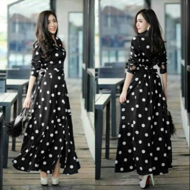 gamis polkadot bahan rayon / gamis rayon motif busui friendly