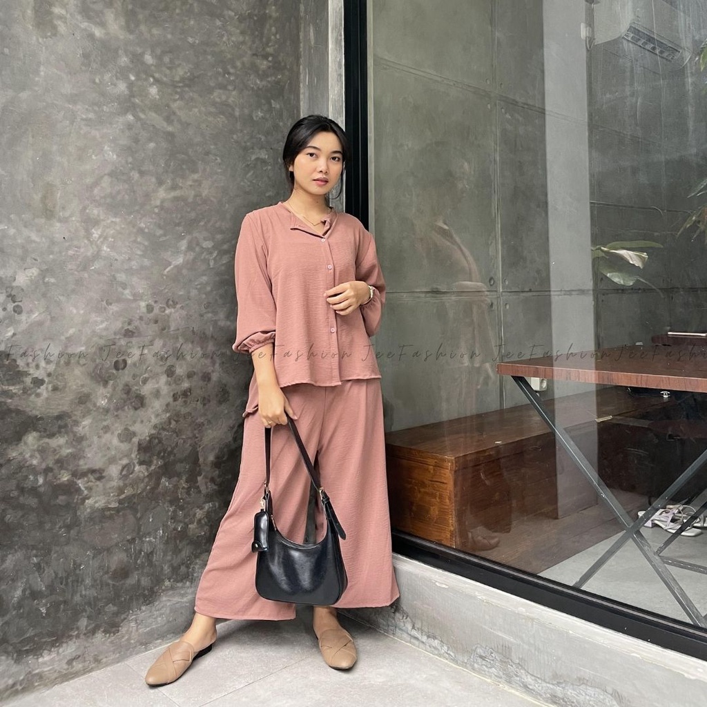 Baju One Set Wanita / Set Piyama Crinkle / Pakaian pajamas Cringkel Premium [Jeefashion]-5