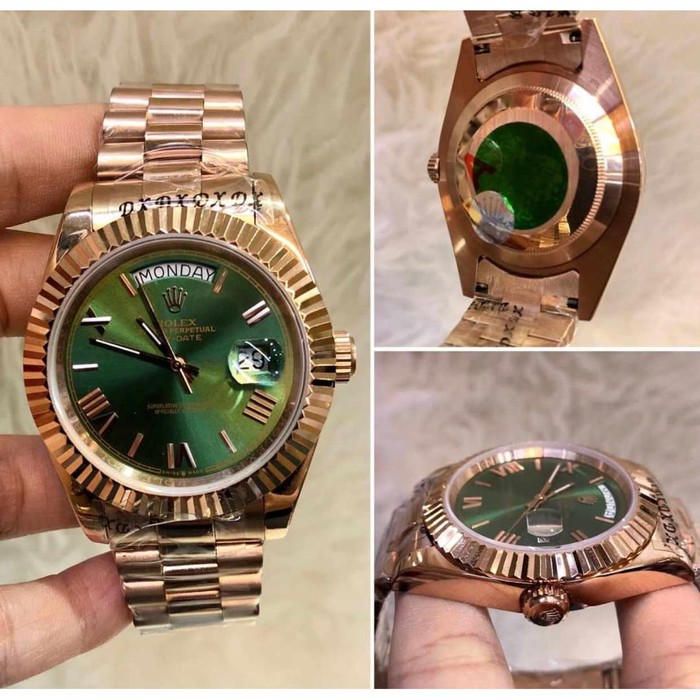 Jam tangan Rolex Classic Superlative greed dial Day Date Swiss ETA