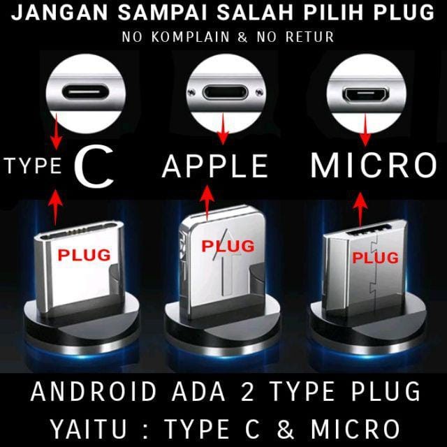 KABEL DATA LED MAGNET 3IN 1 MICRO TYPE C PACKING IMPORT