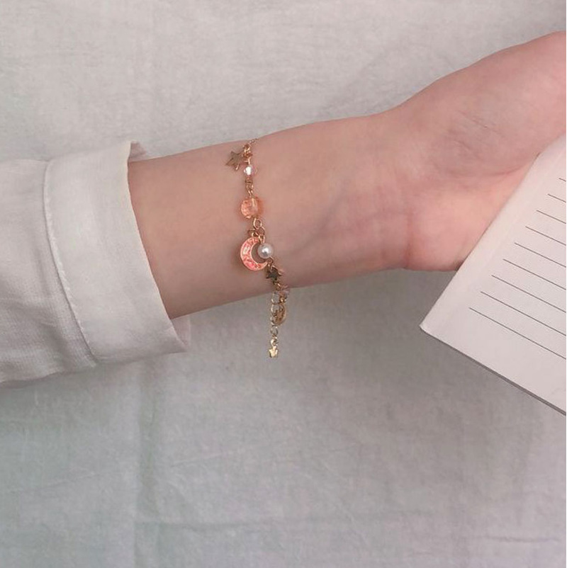 Sweet Star Moon Beads Bracelets For Women Girls Fashion Pink Blue Simple Bracelets Jewelry All Match