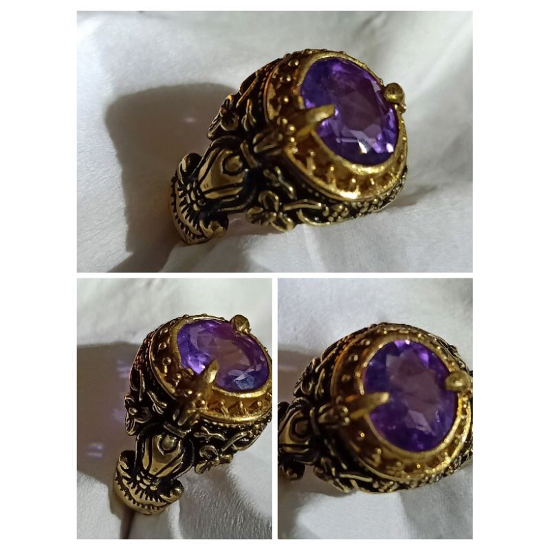 natural kecubung ring ukir Bali