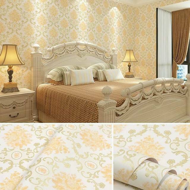 Wallpaper Dinding Motif Batik Gold Krem Ukuran Panjang 10Meter x Lebar 45CM