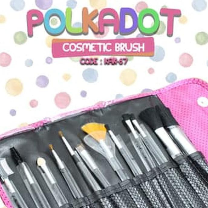 New Kuas Makeup Isi 12 - Polkadot Brush Set - Set Kuas Make Up - Kak-67