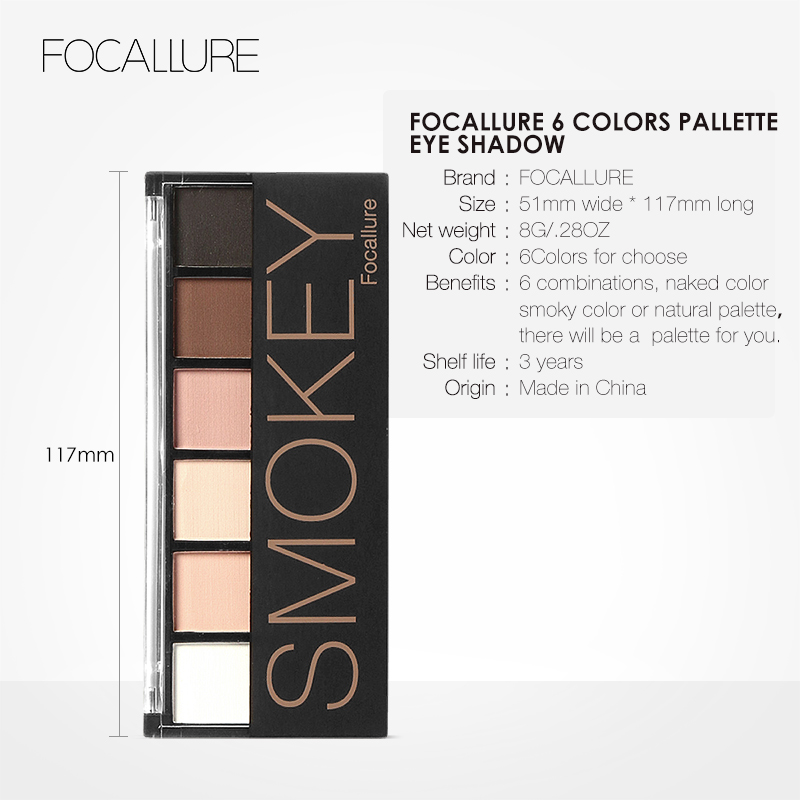 FOCALLURE 6 Colors Nude/Smoky Eyeshadow Palette FA06
