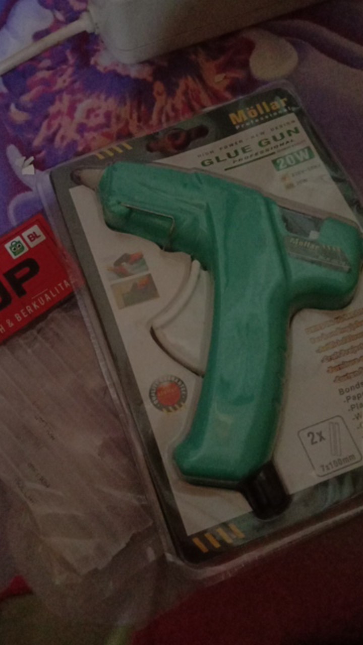 Paket Glue Gun 20 Watt Mollar - Biru & 9 Pcs Refill Stick Lem Tembak