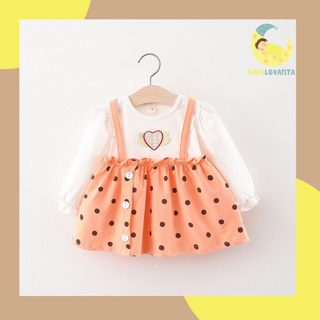 Dress bayi 0-3 tahun motif POLKADOT LOVE / GAUN BAYI baju bayi perempuan KUALITAS IMPORT