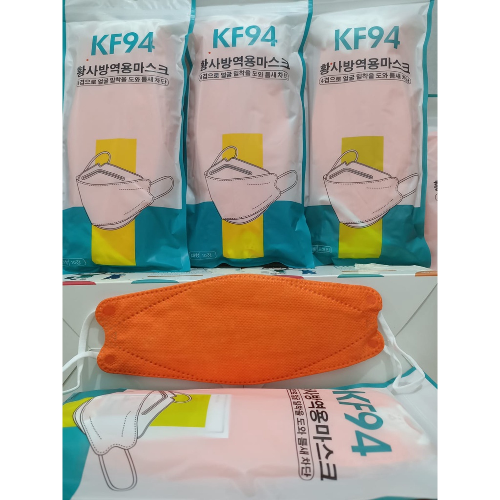 Masker KF94 Korea 4Ply Convex isi 10Pcs Masker 4D Import KF 94 FaceMask-KF94 FACEMASK Orange