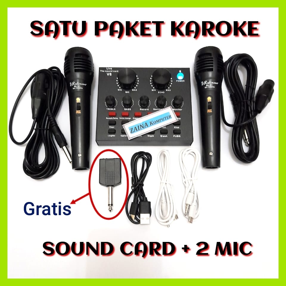 ALAT KAROKE  Mixer mini Audio USB External Sound card Broadcast Microphone V8 - V8bluetooth ALAT KAR