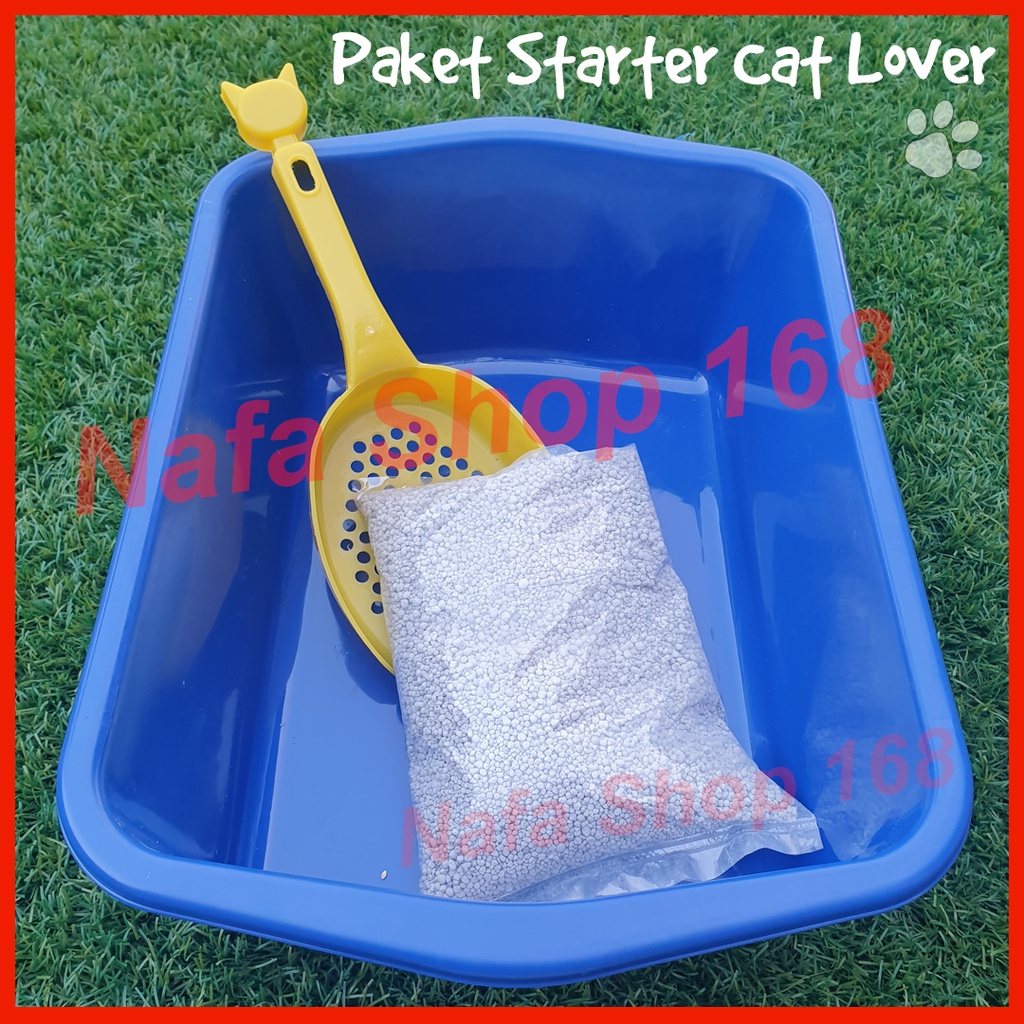 Paket Murah Starter Kit Bak Pasir Medium Gratis 1,5Kg + Serokan Pasir Kucing / Scoop Litter Box Cat Lover