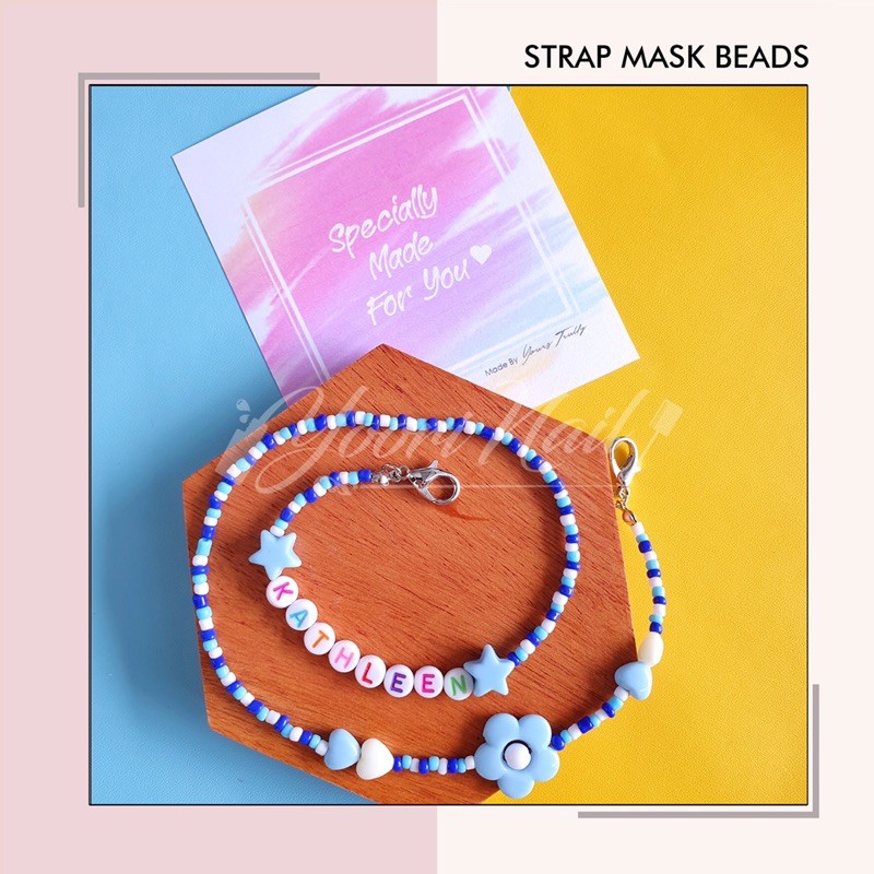 Strap masker beads strap mask manik custom nama tali rantai pengait masker