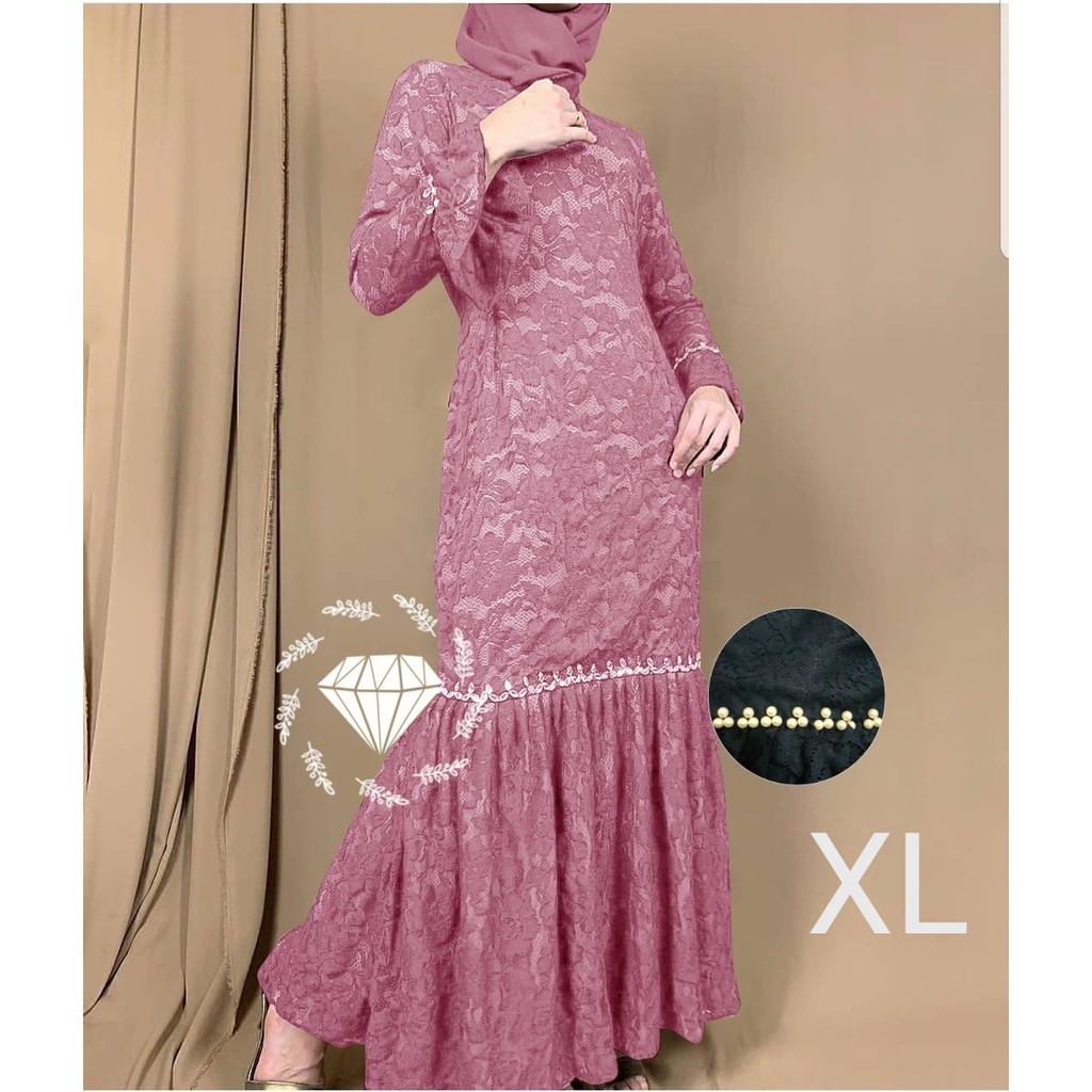 PCS MAXY NURHALIZA DUYUNG MUTIARA BRUKAT FASHION PAKAIAN WANITA DRESS GAMIS MAXI 5 UKURAN M L XL XXL 3XL MS ADA VIDEO REVIEW ASLI PRODUK-Dusty XL