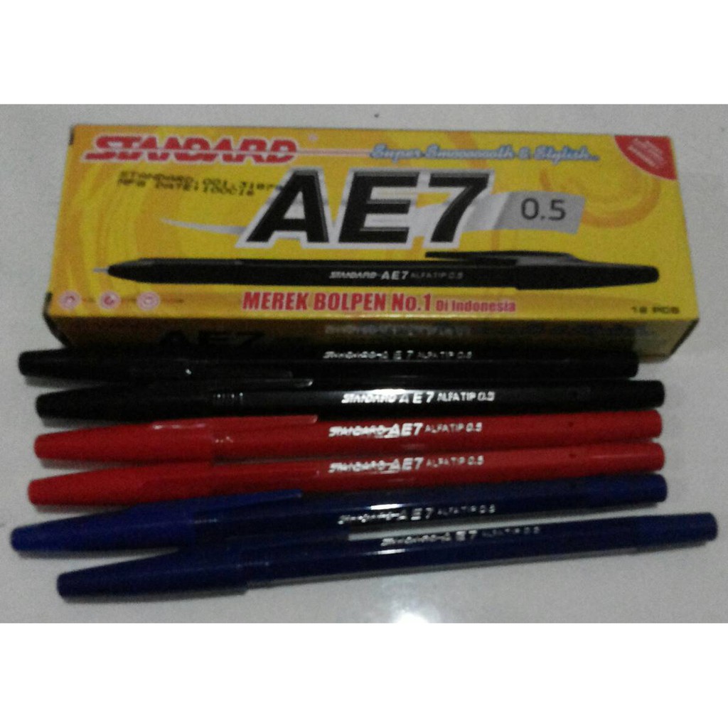 

Terlaris Pulpen Standard AE7 Pen Ballpoint Hitam Biru Merah Murah Grosir