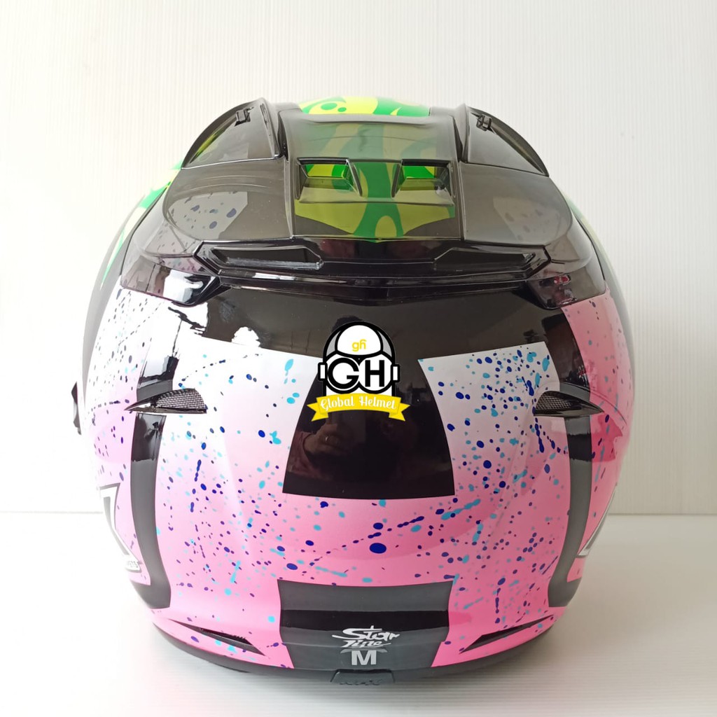 HELM NHK R1 SE KAREL WINTER BLACK PINK DOUBLE VISOR HALF FACE