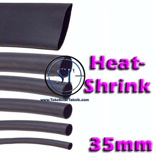 Selongsong Bakar Kabel 35mm Heat Shrink HeatShrink Tube Pelapis Kabel Pelindung Cable Selang Ciut Pipih Hitam Heat panas