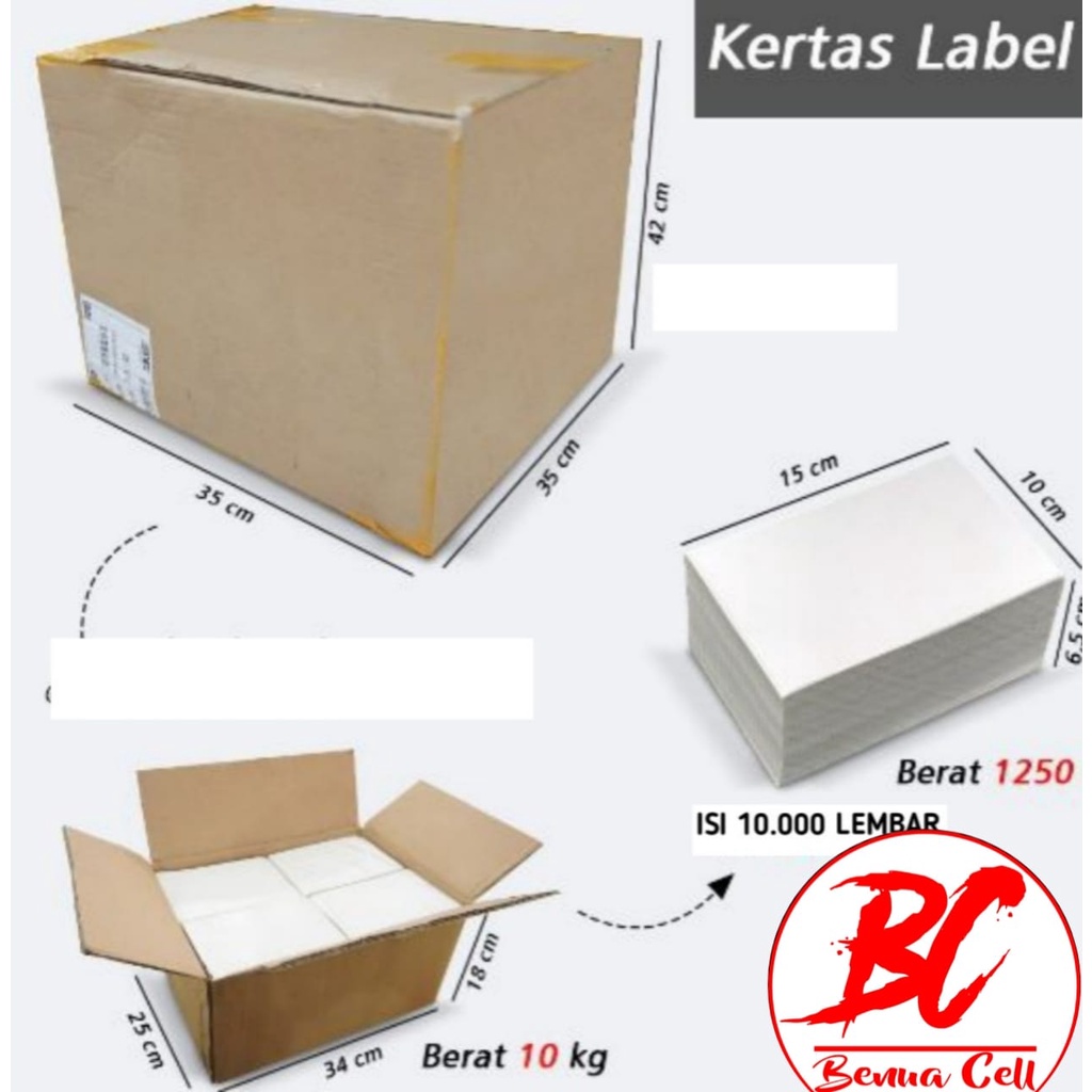 KERTAS TERMAL LABEL CETAK PENGIRIMAN LIPAT // KERTAS THERMAL 100X150 10.000PCS - BC