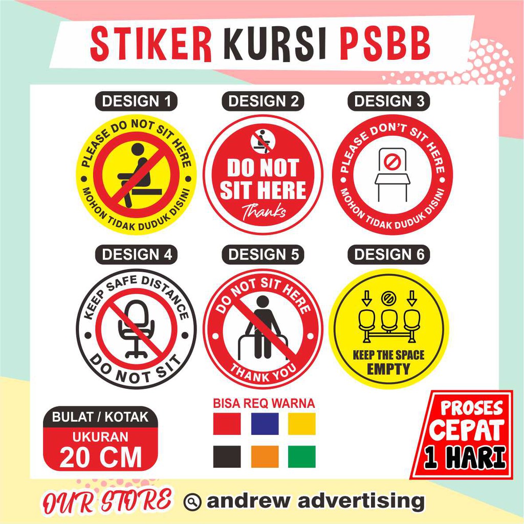 Stiker Kursi PSBB tidak duduk disini / Stiker Kursi Do not sit COVID