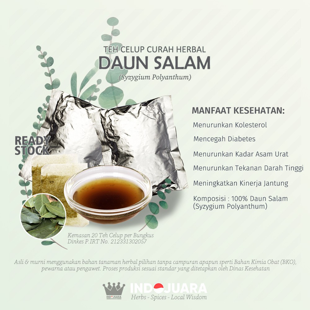 

DAUN SALAM Teh Celup Curah Herbal 10 bks Diabetes Tukak Lambung Stress