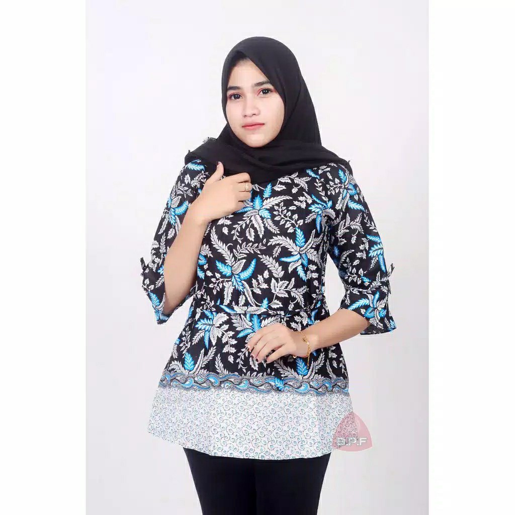 Ruzza Batik Couple Motif Pari Blarak Biru Seragam Size M L Xl