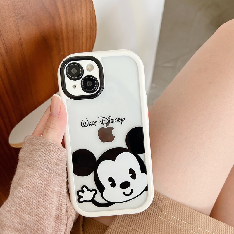 Cream series Camera Protect Soft Case for Iphone  Xr Xs Max Ip Apple IPhone 11 12 13 Pro Max Cute Black White Disney Mickey Phone Case casing