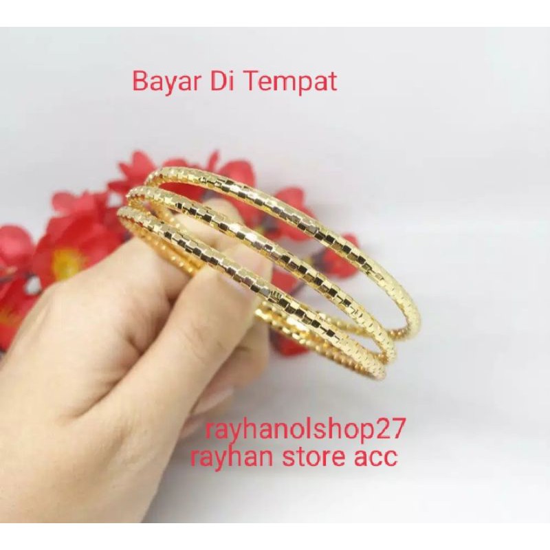 Set 3pcs Gelang keroncong Dewasa motif bulat lapis emas telaris