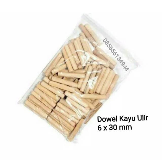 Dowel Kayu  6 x 30 Ulir  Perbungkus 100 pcs Pen 