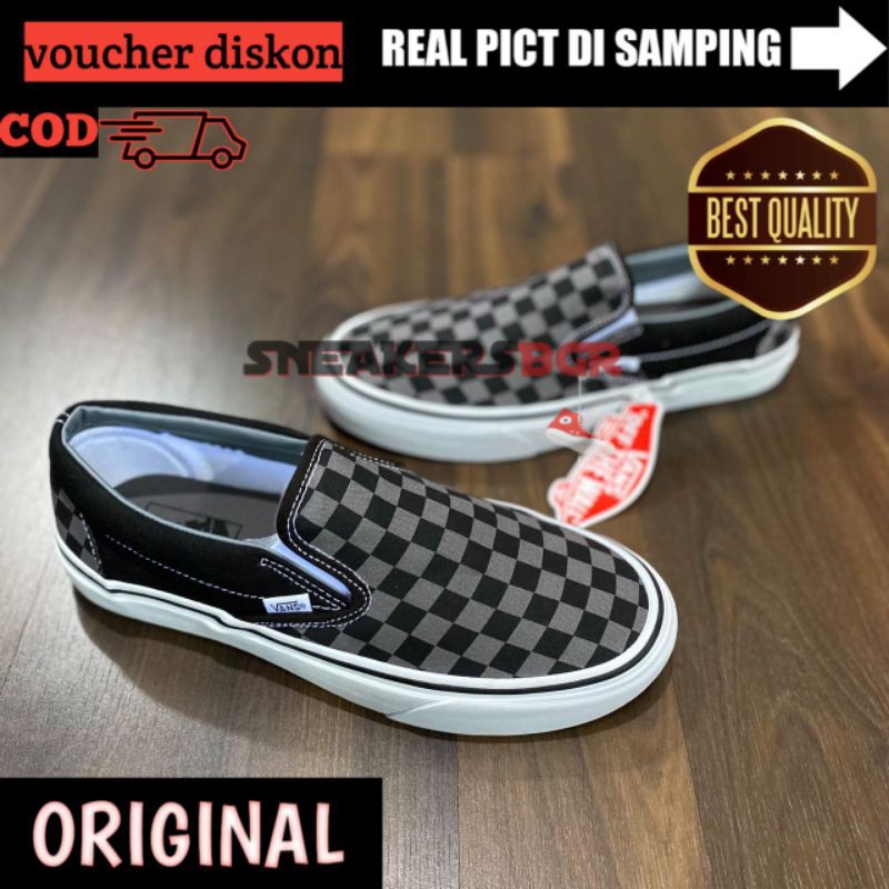 VANS SLIP ON PEWTER CHECKERBOARD BNIBWT | sepatu slip on | vans slip on | sepatu casual