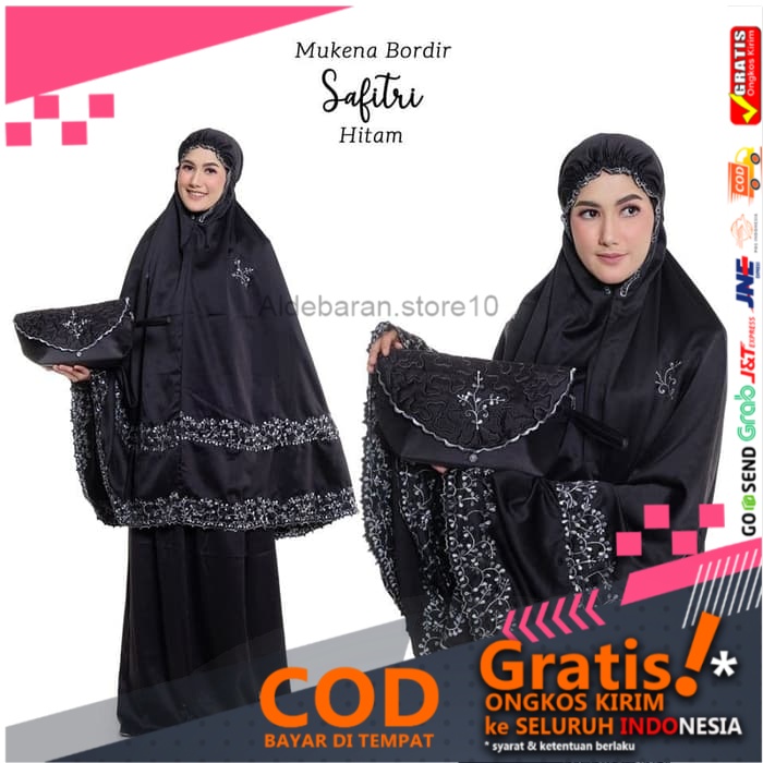 RUKUH MUKENA MUKENA DEWASA BORDIR SAFITRI HITAM FREE SAJADAH TAS