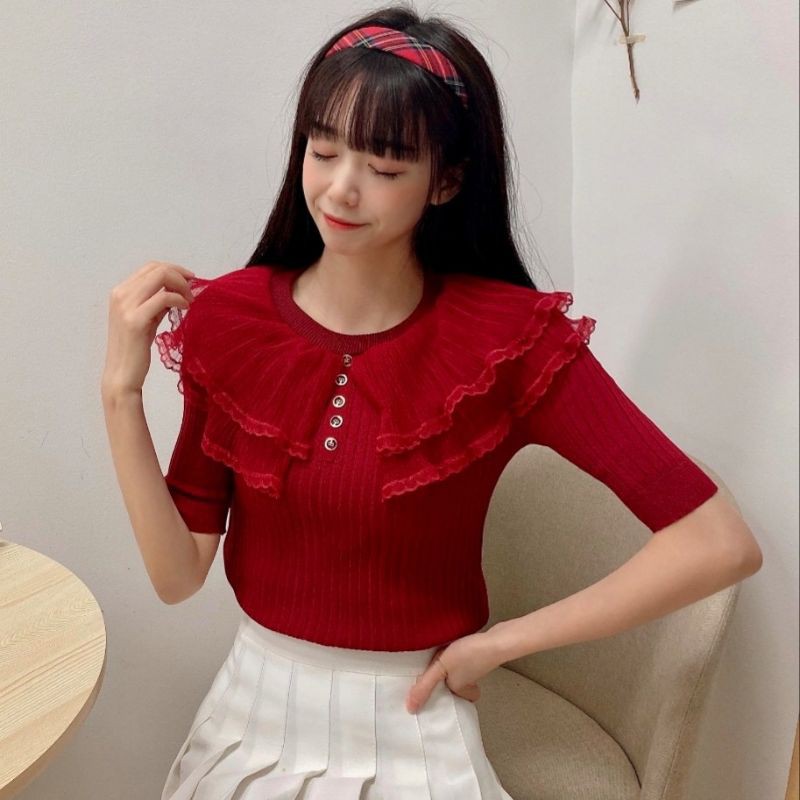 3797 Baju CropTop import wanita Atasan wanita Kekinian Fashion cewek Korea Baju CropTop hitam/Merah