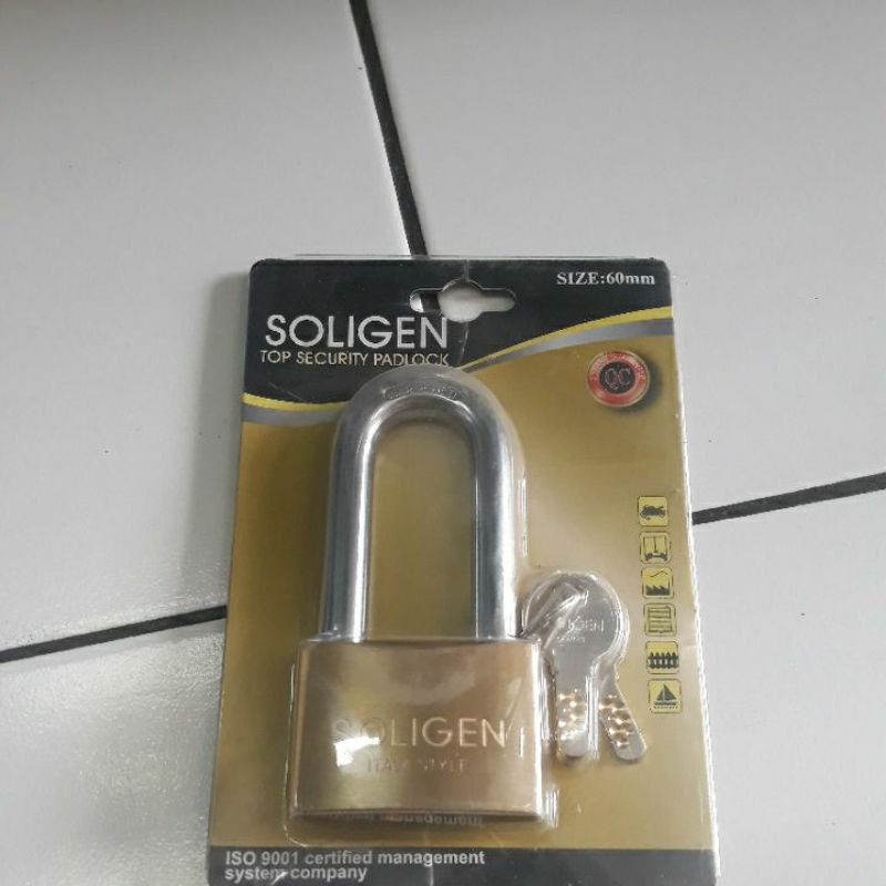Gembok SOLIGEN 60mm panjang, gembok kuningan