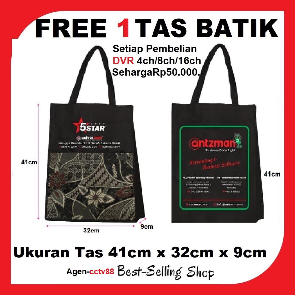 Paket Lengkap 4 Kamera CCTV DAHUA 2MP+DVR+Kabel-40M+KB-HDMI+KB=LAN+Free-Tas Batik