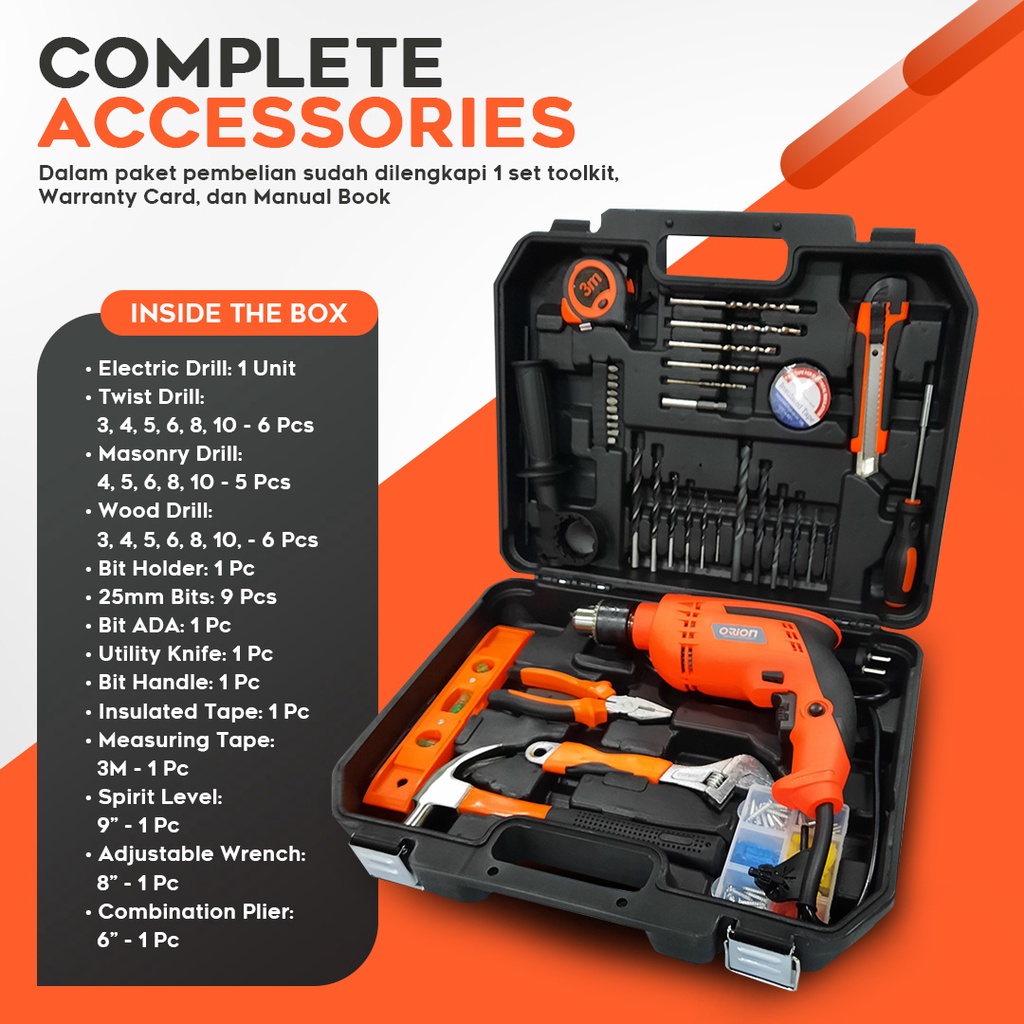 Hand Toolset / Tool Kit Set / Toolbox Impact Drill Set Orion TR-089-2