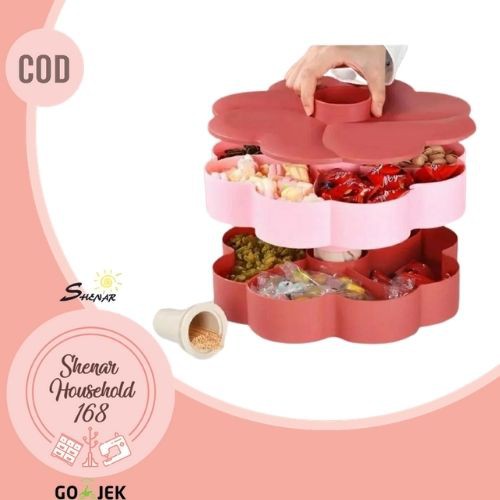 SHENAR TOPLES BUNGA 2 TINGKAT/FLOWER CANDY BOX/TOPLES SERBAGUNA/TOPLES KUE LEBARAN/BOX SUSUN