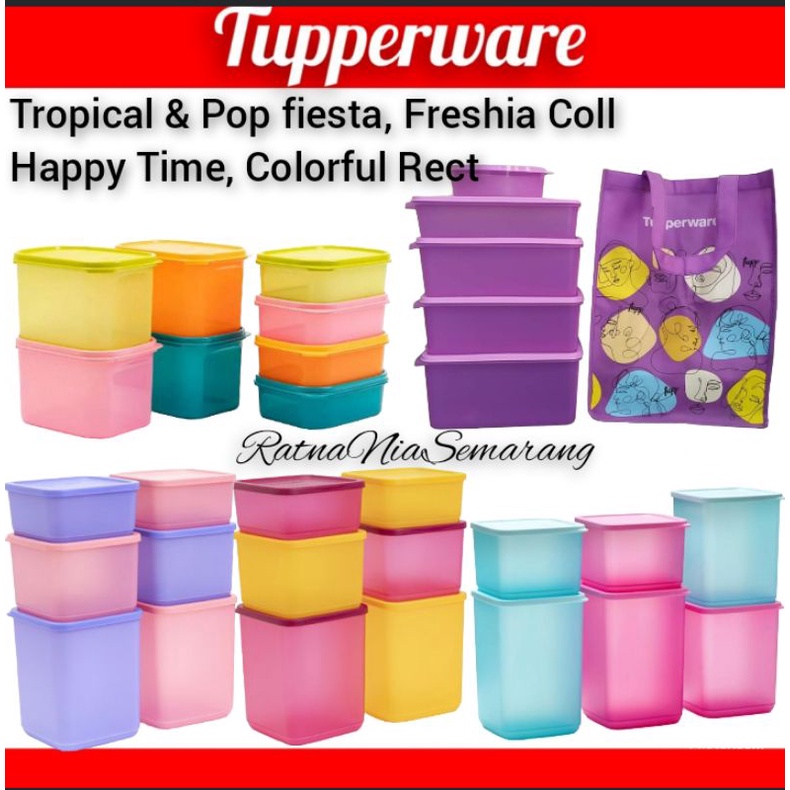 Tupperware (Set) Tropikal Tropical Pop Fiesta, Happy Time Family, Freshia Collection, Colorful Recta