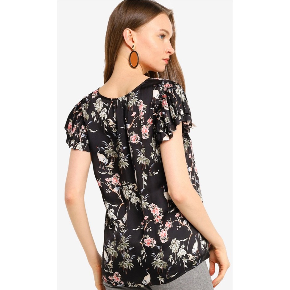 BANANAREPUBLIC FLUTTERSLEEVE BLOUSE-BREP15 BLACKPEACOCK