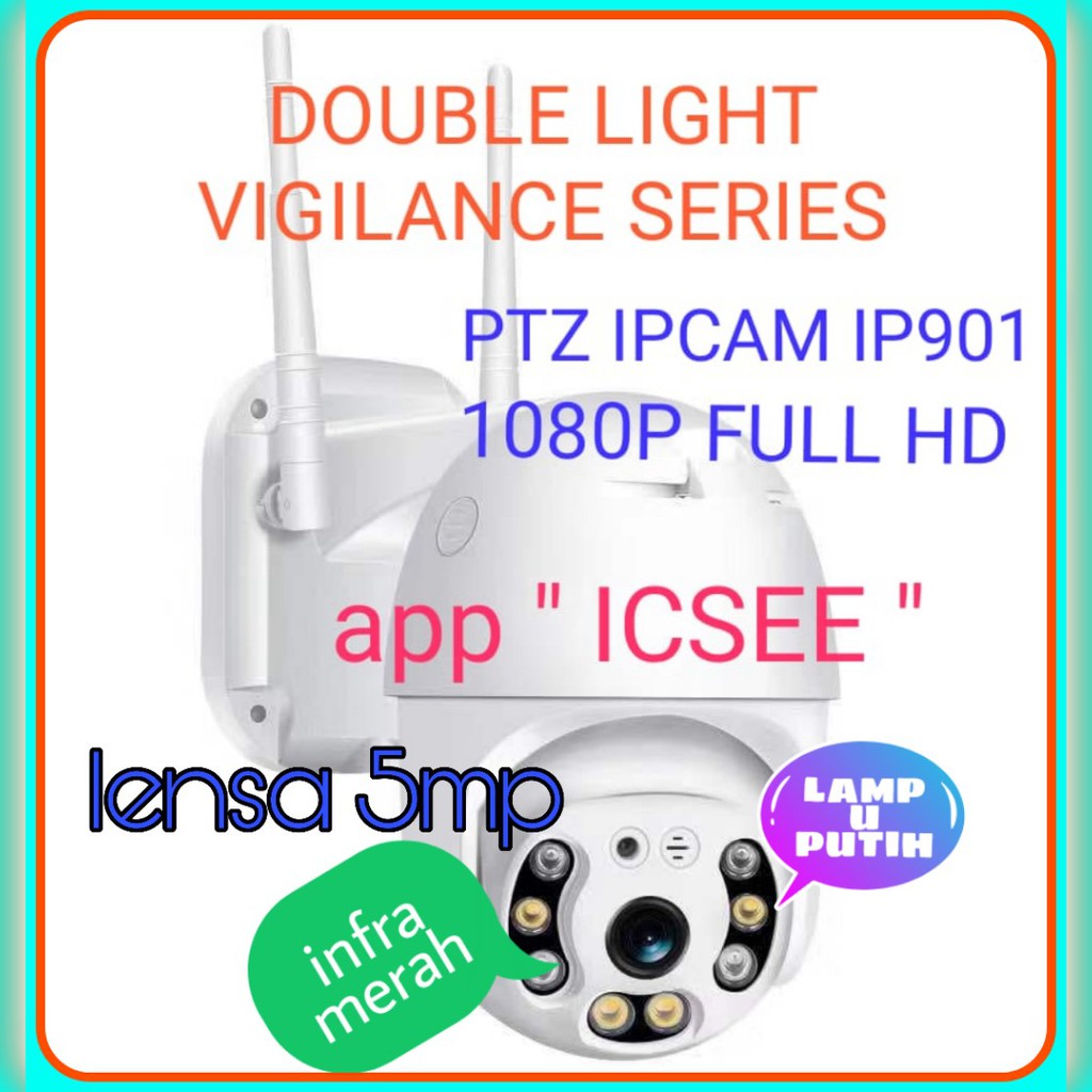 CCTV WIFI WIRELESS MINI PTZ DOUBLE LIGHT VIGILANCE LENSA 5MP FULL HD 1080p