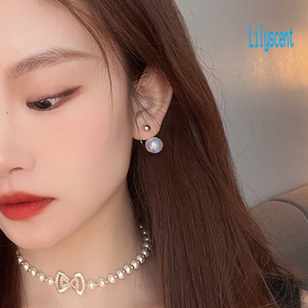 Ls 1 Pasang Anting Gantung Mutiara + Berlian Imitasi Berkilau Untuk Wanita