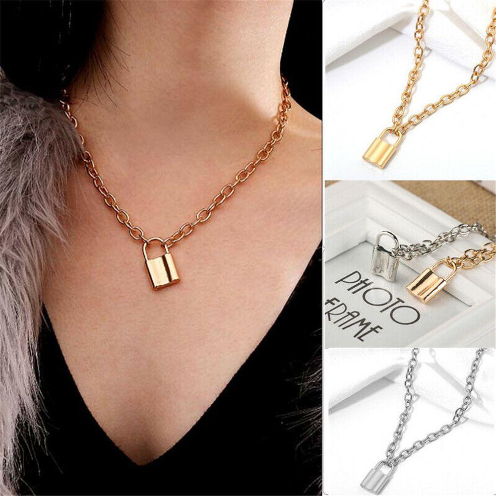 Kalung Rantai Panjang Liontin Gembok Bahan Stainless Steel Gaya Boho Untuk Wanita