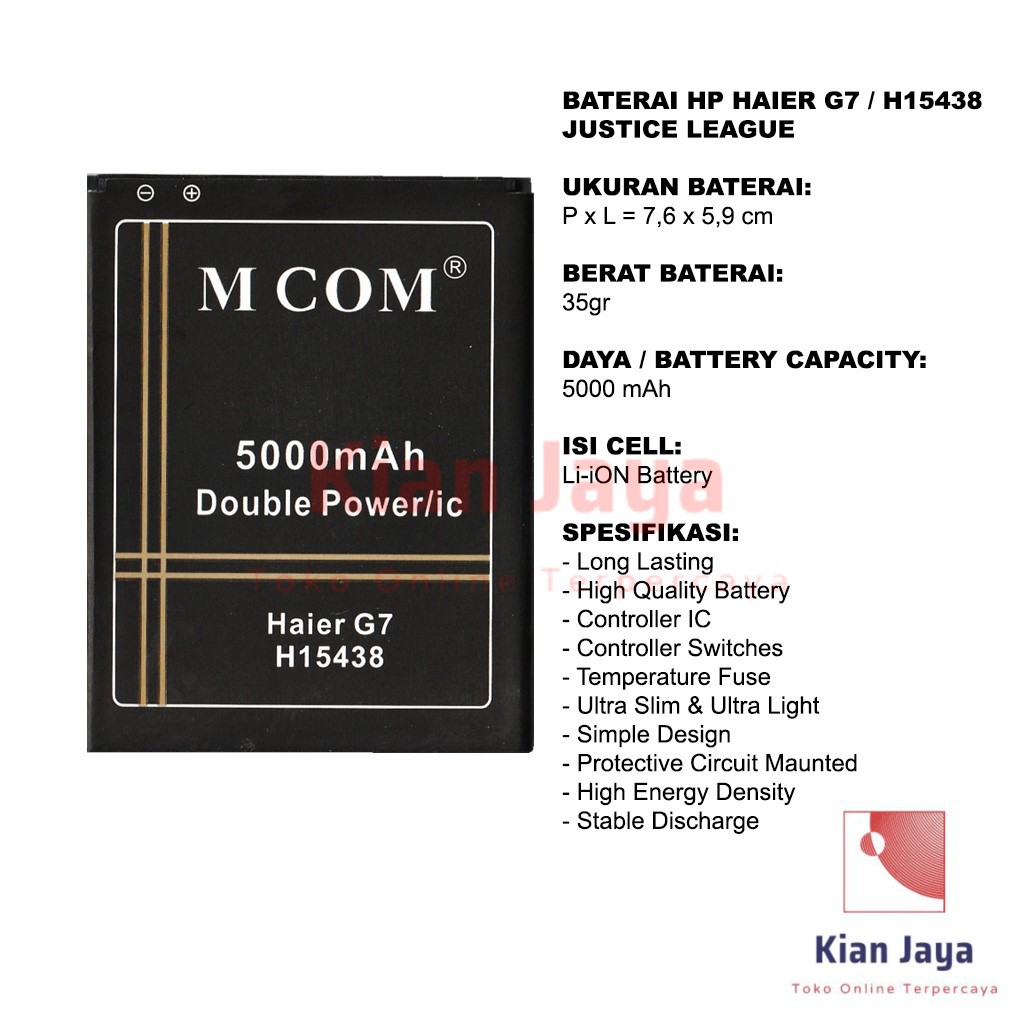 MCOM Baterai Hp Haier G7 H15438 Original Double Power Batre Batrai Battery Ori