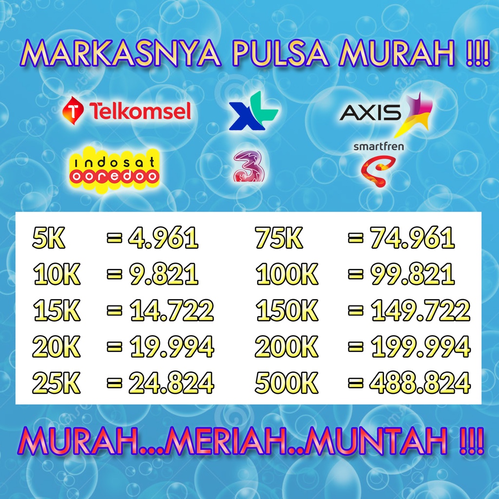 PULSA MURAH REGULER ALL OPERATOR 5000 10000 20000 TELKOMSEL INDOSAT XL SMARTFREN AXIS