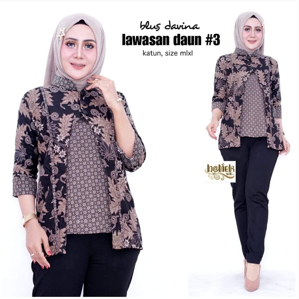 [ADA JUMBO] Blus Davina Lawasan Daun #3 Batik Atasan Batik Modern Kerja Seragam Kantor Muslim