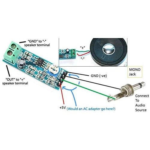 LM386 Audio Amplifier Module 200 Times Gain Multiplier Speaker Wire Holder 5V-12V Input 10K Adjustab