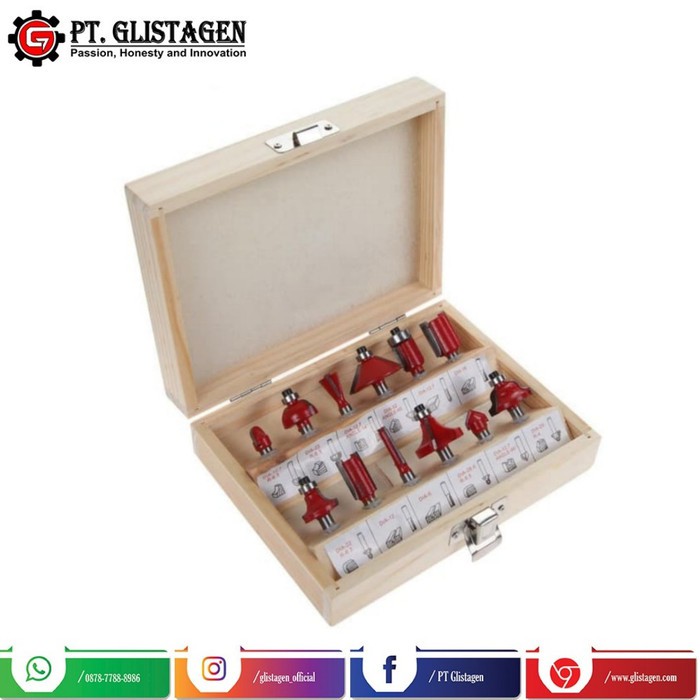 Mata Profil Kayu Set Router Bits Trimmer SET 12Pcs 1/4&quot; Kotak Box Kayu